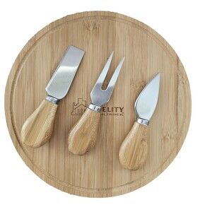 Charcuterie Board Bamboo 9"  Attached Slide Lid Three Utensils Picnic At Ascot